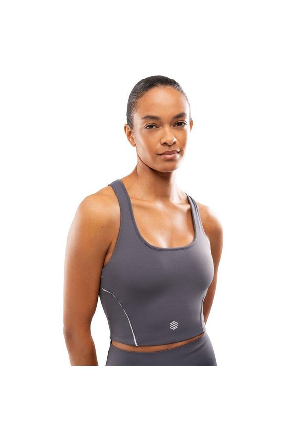 SIROKO - Damski sportowy stanik do biegania Siroko Angkor Dark Gray. Kolor: szary. Materiał: materiał. Długość rękawa: na ramiączkach. Sport: bieganie