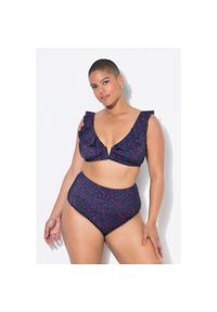ULLA POPKEN - Damskie Figi od bikini wysoki stan kolorowy wzór w panterkę. Stan: podwyższony. Kolekcja: plus size. Kolor: niebieski. Materiał: poliester, elastan, poliamid, materiał. Wzór: kolorowy, motyw zwierzęcy