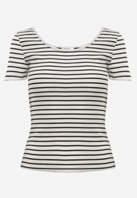 Renee - Biało-Granatowy Bawełniany T-shirt Koszulka w Paski z Krótkim Rękawem Fralea. Okazja: na co dzień. Kolor: biały. Materiał: bawełna. Długość rękawa: krótki rękaw. Długość: krótkie. Wzór: paski. Styl: casual, elegancki #2