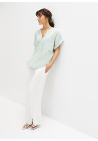 bonprix - Bluzka muślinowa z krótki rękawem. Kolor: zielony. Długość rękawa: krótki rękaw. Długość: krótkie. Styl: elegancki #2