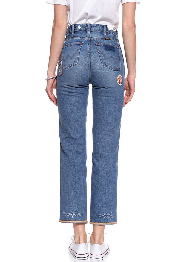 Wrangler - WRANGLER RETRO STRAIGHT BURNING GIRL W238GF11X 112127870. Wzór: aplikacja. Styl: retro
