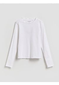 Reserved - Bawełniana koszulka w prążki - biały. Kolor: biały. Materiał: bawełna. Wzór: prążki