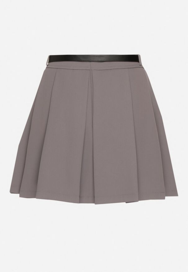 Born2be - Szara Spódnica Rozkloszowana z Paskiem i Podszewką Imitującą Szorty Rasllia. Okazja: na co dzień. Kolor: szary. Styl: klasyczny, elegancki, casual