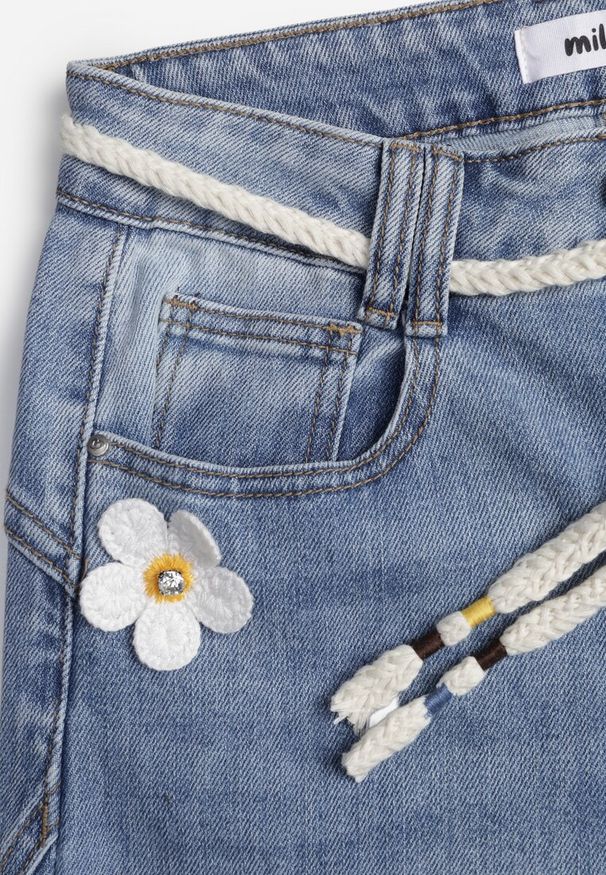 Renee - Niebieskie Szerokie Jeansy z Bawełną High Waist z Paskiem Typu Sznurek Caninna. Stan: podwyższony. Kolor: niebieski. Sezon: wiosna