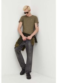 Tommy Jeans t-shirt męski kolor zielony melanżowy. Kolor: zielony. Materiał: bawełna, dzianina. Wzór: melanż. Styl: klasyczny #5