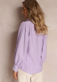 Renee - Fioletowa Koszula z Ozdobnymi Rękawami z Plisowanej Tkaniny Zemona. Kolor: fioletowy. Materiał: tkanina #4