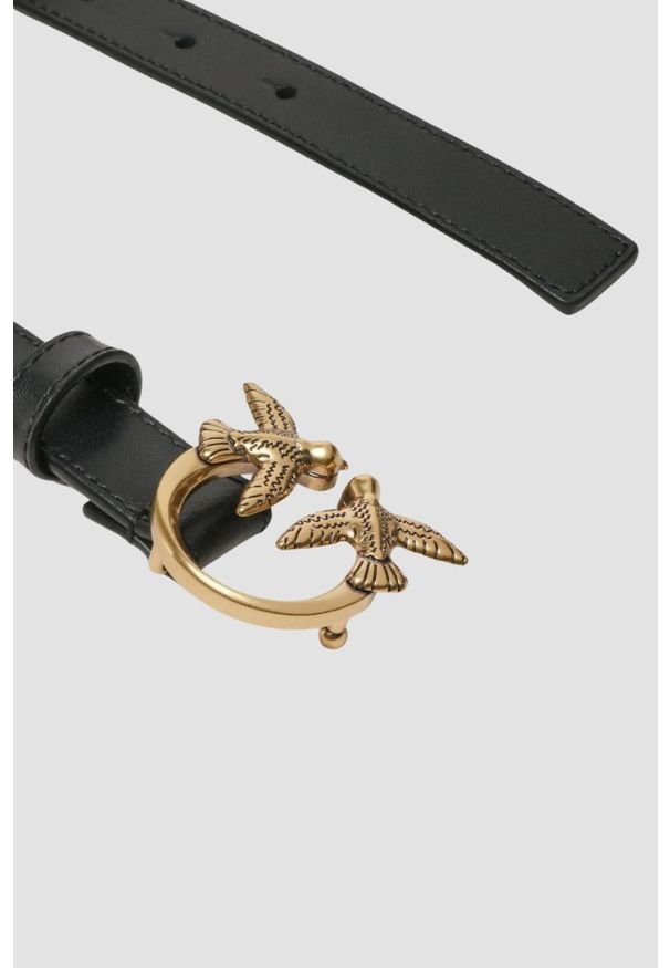 Pinko - PINKO Czarny damski pasek Love Berry H2 Belt, Rozmiar M. Kolor: czarny. Materiał: skóra