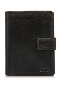 Ochnik - Brązowy lakierowany skórzany portfel męski. Kolor: brązowy. Materiał: skóra