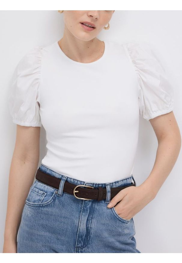 Reserved - Bluzka z modalem - biały. Kolor: biały. Materiał: dzianina