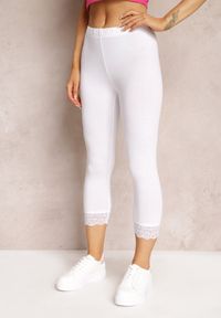 Renee - Białe Legginsy z Gumką w Pasie i Koronkowymi Wstawkami Harine. Kolor: biały. Materiał: koronka. Wzór: koronka #5
