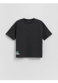Reserved - Bawełniany t-shirt z nadrukiem - ciemnoszary. Kolor: szary. Materiał: bawełna. Wzór: nadruk