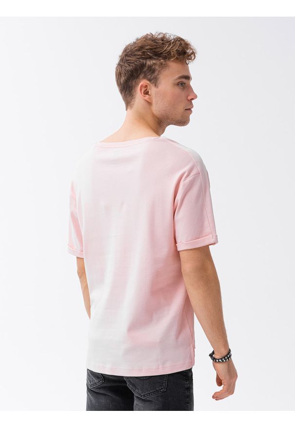 Ombre Clothing - T-shirt męski bawełniany S1386 - jasnoróżowy - XXL. Kolor: różowy. Materiał: bawełna