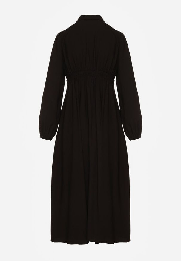 Renee - Czarna Sukienka Plisowana z Wiskozy Ozdobiona Wiązaniem Farrive. Okazja: na co dzień. Kolor: czarny. Materiał: wiskoza. Wzór: aplikacja. Styl: casual, klasyczny, elegancki