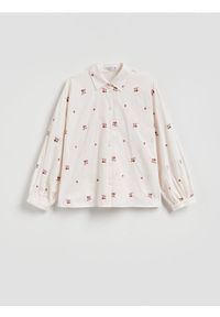 Reserved - Bawełniana koszula z haftem - beżowy. Kolor: beżowy. Materiał: bawełna. Wzór: haft #1