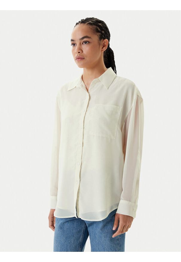 Calvin Klein Koszula LV044B902G Écru Regular Fit. Materiał: syntetyk