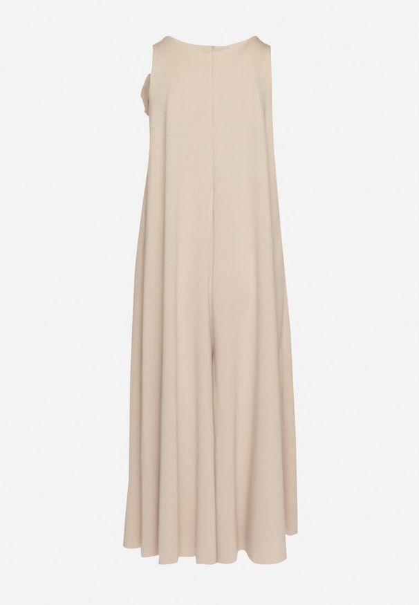 Born2be - Beżowy Kombinezon z Wiskozą i Broszką Kwiatu 3D Odellira. Okazja: na co dzień. Kolor: beżowy. Materiał: wiskoza. Wzór: kwiaty. Styl: elegancki, casual