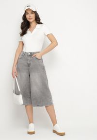 Born2be - Szare Szerokie Szorty Jeansowe Bermudy o Długości 3/4 Talisse. Okazja: na co dzień. Kolor: szary. Materiał: jeans. Sezon: lato, wiosna. Styl: casual #7
