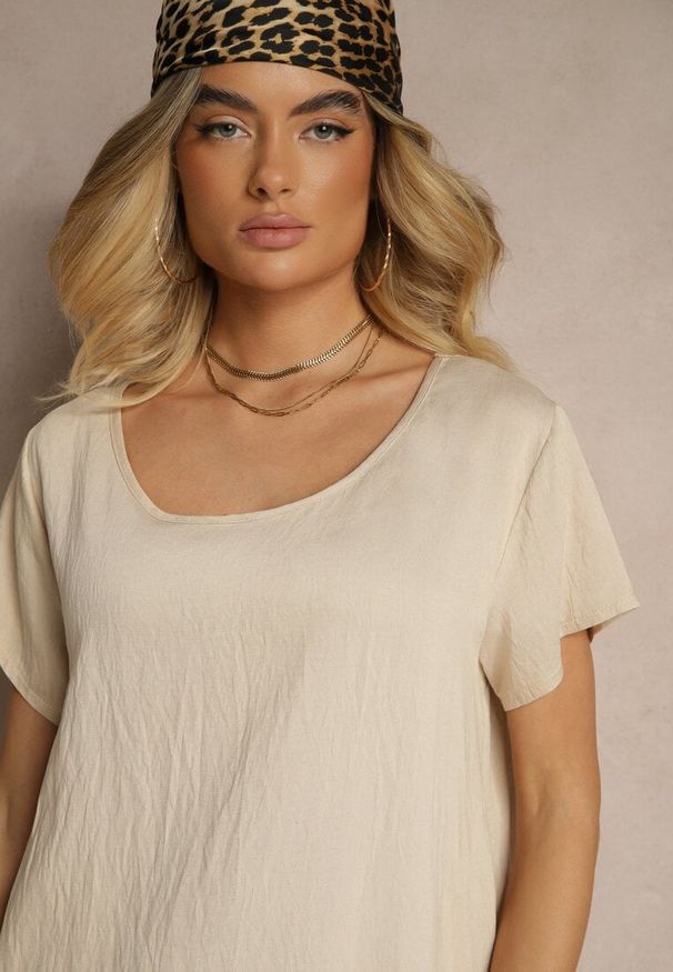 Renee - Beżowa Sukienka z Wiskozy o Rozkloszowanym Kroju Irisena. Okazja: na co dzień. Kolor: beżowy. Materiał: wiskoza. Typ sukienki: proste. Styl: elegancki, casual