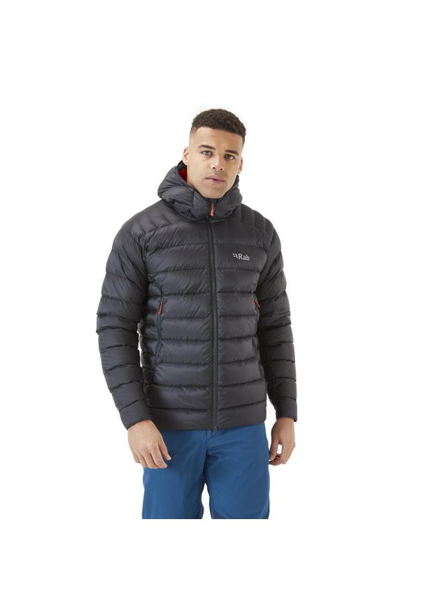 Kurtka puchowa męska Rab Electron Pro Down Jacket z kapturem. Typ kołnierza: kaptur. Kolor: pomarańczowy, wielokolorowy, szary. Materiał: puch