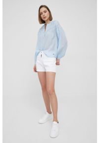 Aeronautica Militare szorty jeansowe damskie kolor biały gładkie high waist. Stan: podwyższony. Kolor: biały. Materiał: jeans. Wzór: gładki #3