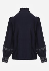 Renee - Granatowa Koszula ze Stójką i Koronką Phaeninca. Okazja: na co dzień. Typ kołnierza: kołnierzyk stójkowy. Kolor: niebieski. Materiał: koronka. Wzór: koronka. Styl: casual, elegancki #6