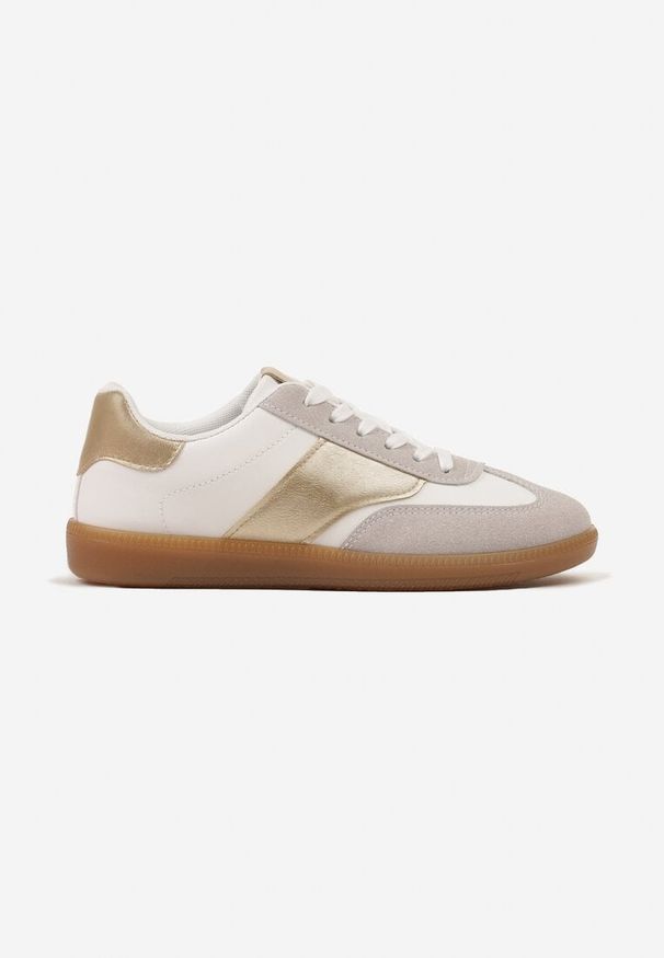 Born2be - Biało-Złote Sneakersy Tenisówki o Klasycznym Fasonie Do Kostki Satrama. Kolor: biały. Materiał: materiał, jeans. Sezon: lato, wiosna