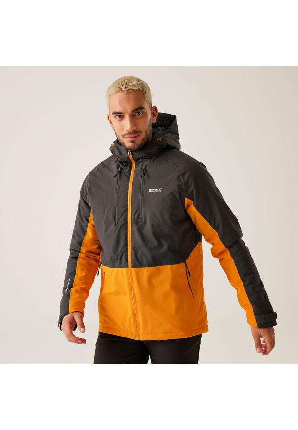 Regatta - Highton III Męska kurtka turystyczna. Kolor: żółty, pomarańczowy, szary, wielokolorowy. Materiał: puch. Sport: turystyka piesza