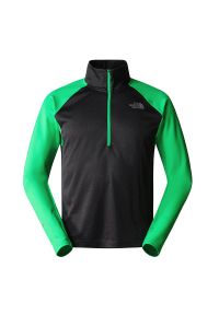 Bluza The North Face 1/4 Zip Run Fleece 0A7SXPOSC1 - czarno-zielona. Kolor: czarny, zielony, wielokolorowy. Materiał: poliester, skóra, elastan. Styl: sportowy, klasyczny. Sport: bieganie