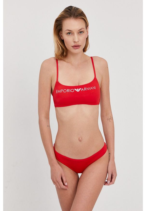 Emporio Armani Underwear - Emporio Armani Strój kąpielowy kolor czerwony miękka miseczka. Kolor: czerwony. Wzór: nadruk