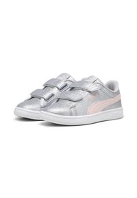 Puma - Dziecięce sneakersy Smash 3.0 Glitz Glam PUMA Glacial Gray Frosty Pink. Okazja: na uczelnię. Kolor: różowy, niebieski, wielokolorowy. Materiał: syntetyk, skóra, materiał. Szerokość cholewki: normalna. Sport: joga i pilates