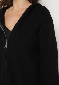 Born2be - Czarny Komplet z Wełną i Bawełną Szerokie Spodnie i Rozpinana Bluzka z Kapturem Reikania. Kolor: czarny. Materiał: wełna, bawełna #2