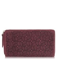 PAOLO PERUZZI - Portfel damski skórzany w geometryczny wzór vintage Paolo Peruzzi T-116-HCH. Kolor: czerwony. Materiał: skóra. Wzór: geometria #1