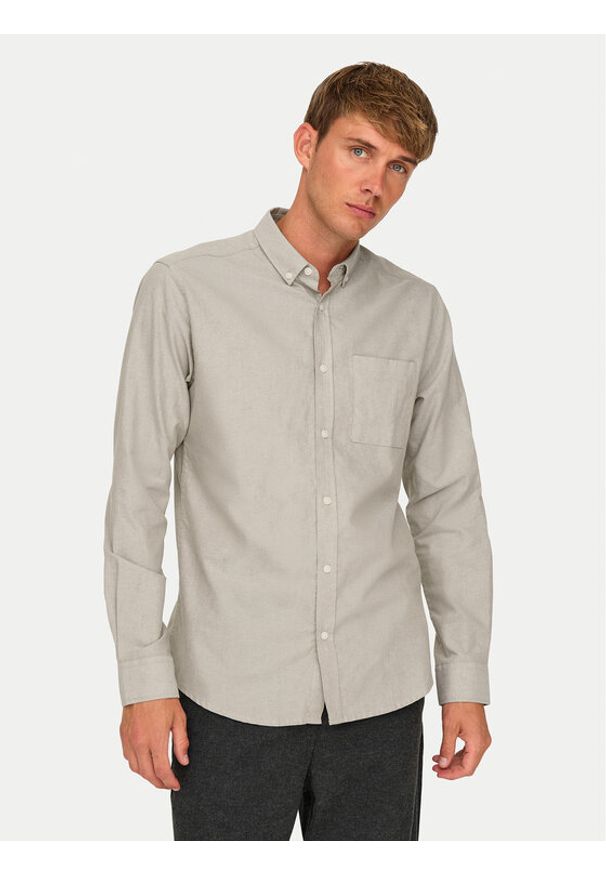 Only & Sons Koszula Alvaro 22006479 Beżowy Slim Fit. Kolor: beżowy. Materiał: syntetyk, bawełna