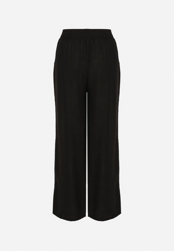 Born2be - Czarne Spodnie o Szerokim Kroju Palazzo z Wysokim Stanem i Wiązaniem Araloria. Okazja: na co dzień. Stan: podwyższony. Kolor: czarny. Styl: elegancki, casual