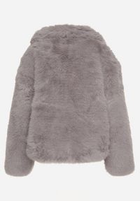 Born2be - Szara Jednorzędowa Kurtka Futerko z Szerokim Kołnierzem Conellia. Okazja: na co dzień. Kolor: szary. Materiał: futro. Styl: casual, elegancki #6