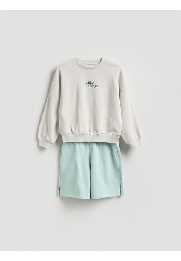 Reserved - Dresowy komplet z bawełny - jasnoszary. Kolor: szary. Materiał: bawełna, dresówka