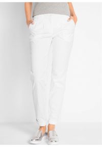 Spodnie chino ze stretchem bonprix biały. Kolor: biały. Materiał: bawełna #7