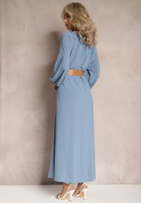 Renee - Niebieska Sukienka Palane. Kolor: niebieski. Materiał: materiał. Wzór: gładki, aplikacja. Styl: klasyczny. Długość: maxi