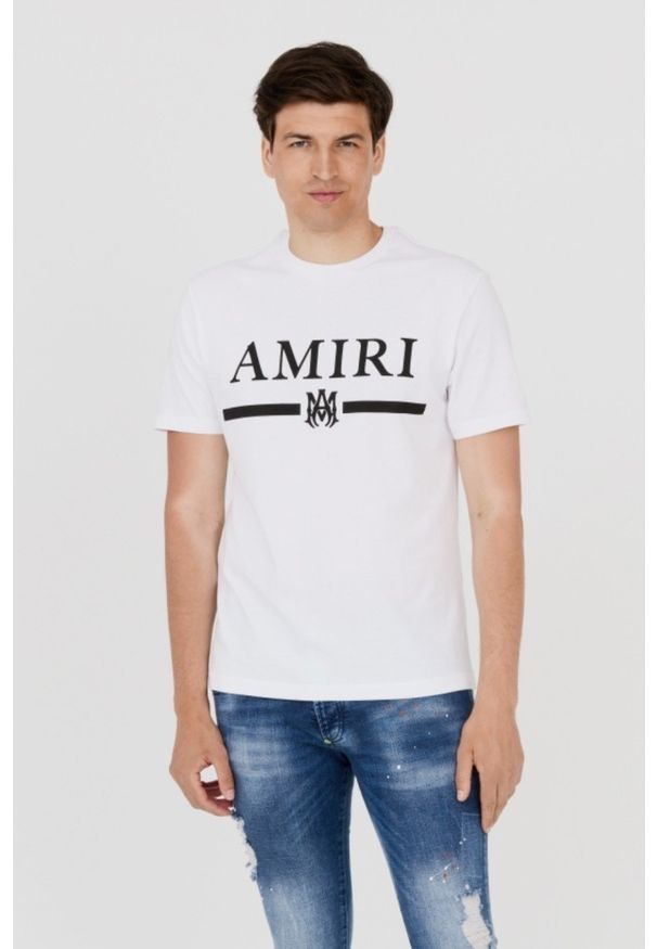 Amiri - AMIRI T-shirt męski biały z podkreślonym logo, Rozmiar XXL. Kolor: biały