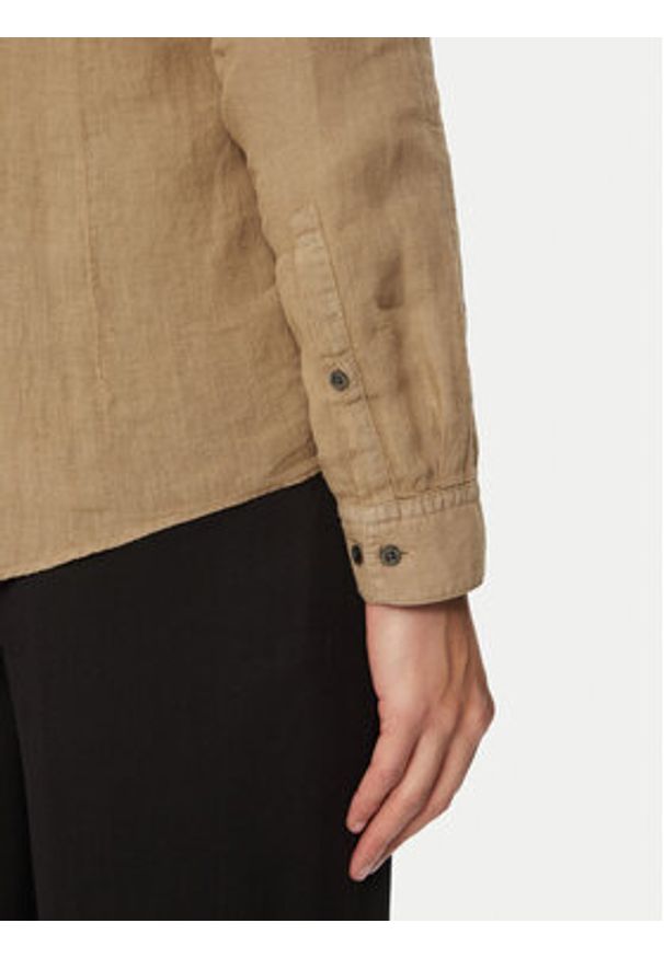 Hugo - HUGO Koszula Elvory 50490740 Beżowy Slim Fit. Kolor: beżowy. Materiał: len