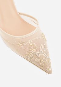 Renee - Beżowe Transparentne Sandały na Szpilce Ozdobione Koronką Thetune. Okazja: na randkę. Kolor: beżowy. Materiał: koronka. Wzór: aplikacja, koronka. Obcas: na szpilce #6