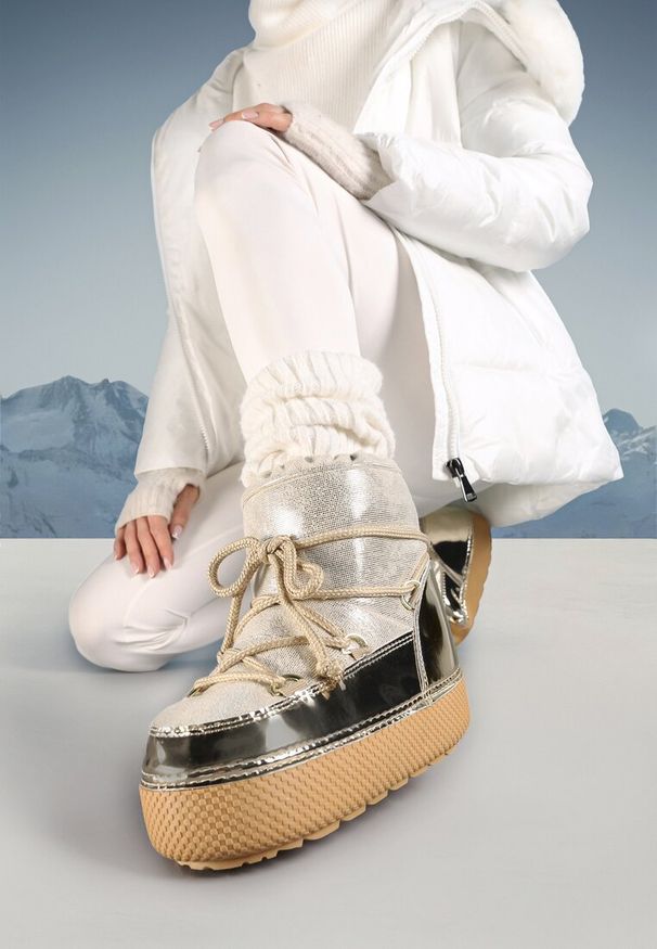 Born2be - Złote Sznurowane Śniegowce na Grubej Podeszwie z Piankowym Ociepleniem Zaraeli. Okazja: na spacer. Kolor: złoty. Sezon: zima