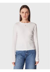 Tommy Jeans Bluzka Essential DW0DW14277 Biały Slim Fit. Kolor: biały. Materiał: bawełna