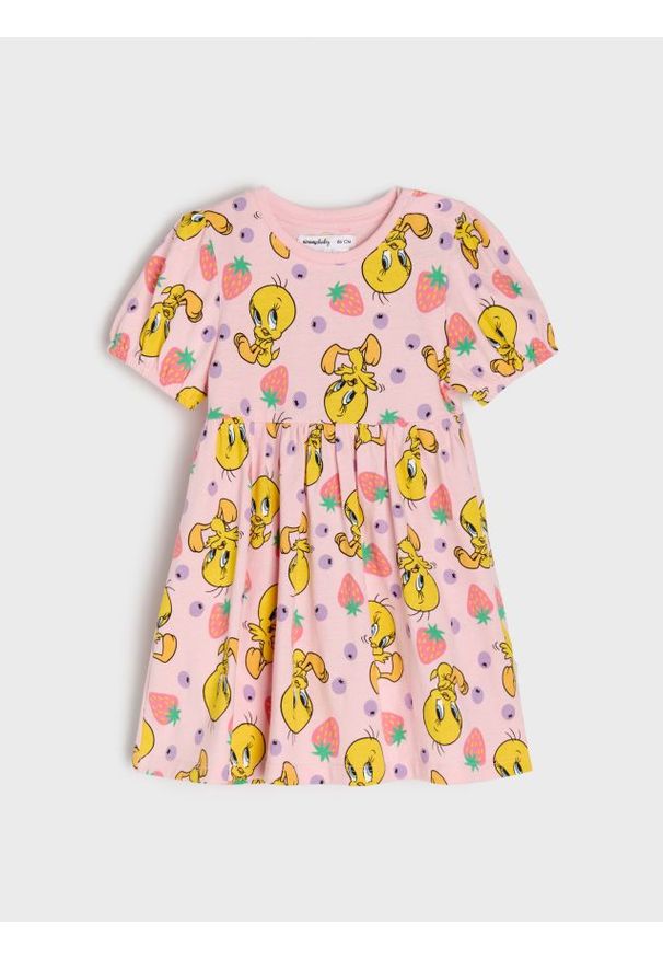 Sinsay - Bawełniana sukienka Looney Tunes - różowy. Kolor: różowy. Materiał: bawełna