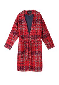 TOP SECRET - Oversizowy płaszcz z paskiem. Kolor: czerwony. Wzór: aplikacja. Sezon: zima #3