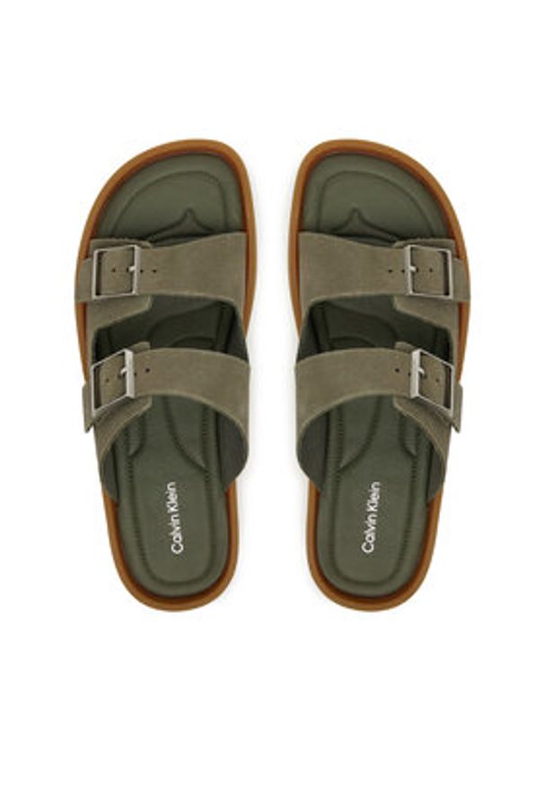 Calvin Klein Klapki Ergon Double Bar Sandal Su HM0HM02094 Zielony. Kolor: zielony. Materiał: zamsz, skóra