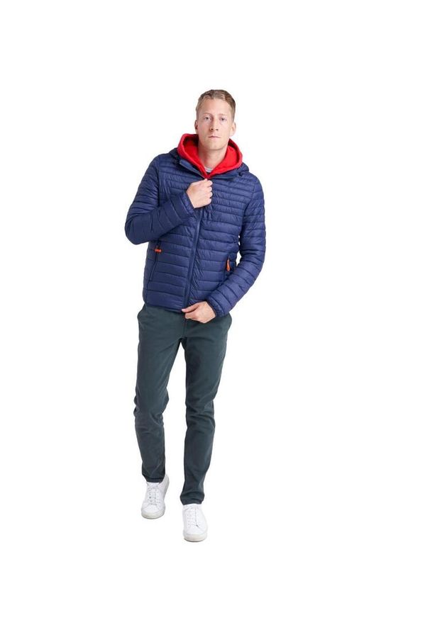 LEONE 1947 APPAREL - Męska kurtka Leone z kapturem i zamkiem Basic. Typ kołnierza: kaptur. Kolor: niebieski. Materiał: tkanina. Sport: turystyka piesza