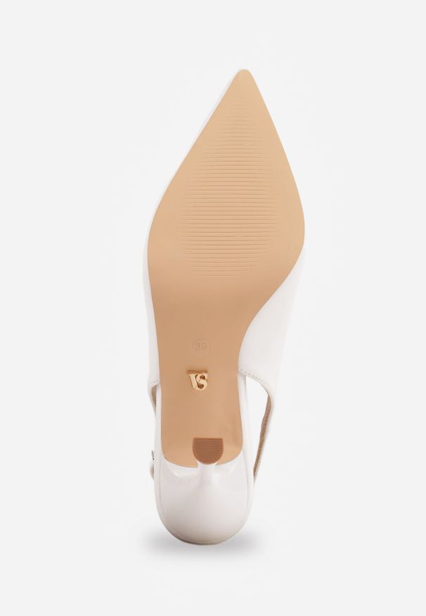 Renee - Białe Eleganckie Szpilki Slingback VICES z Wkładką ze Skóry Naturalnej Madede. Okazja: na randkę, na wesele, na ślub cywilny, na imprezę. Nosek buta: szpiczasty. Zapięcie: pasek. Kolor: biały. Materiał: skóra. Obcas: na szpilce. Styl: elegancki