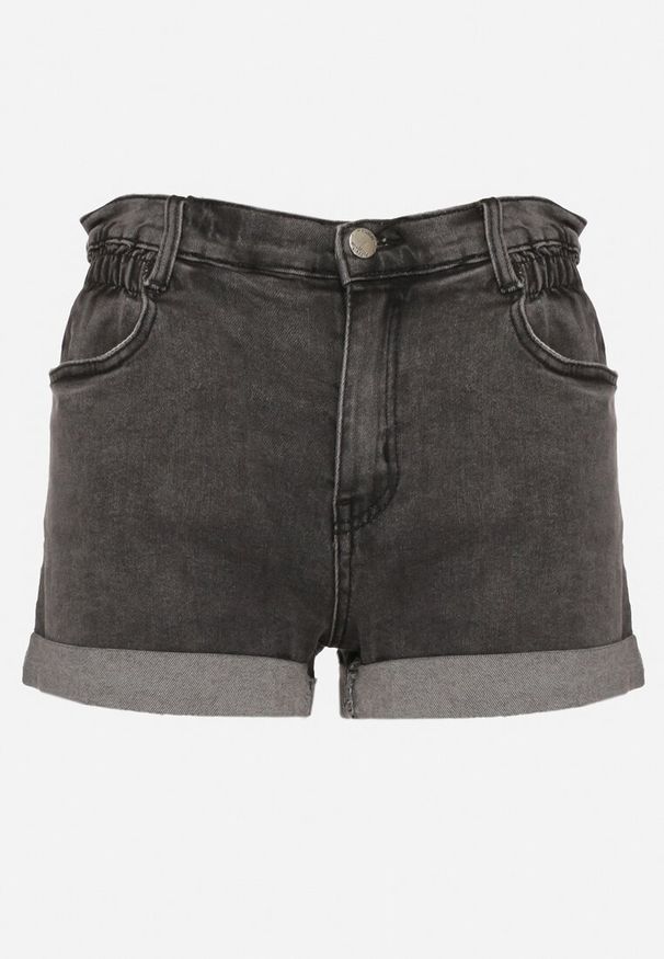 Born2be - Czarne Jeansowe Szorty z Bawełny z Wysokim Stanem i Gumką w Talii Tinacoras. Okazja: na co dzień. Stan: podwyższony. Kolor: czarny. Materiał: bawełna, jeans. Długość: krótkie. Sezon: lato. Styl: wizytowy, casual