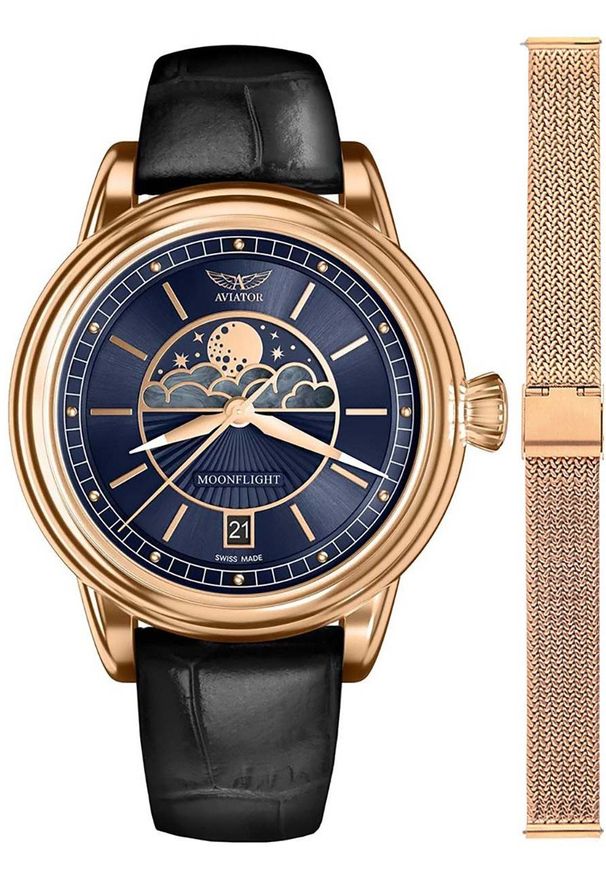 AVIATOR - Zegarek damski Aviator V.1.33.2.256.4BM-SET różowe złoto. Kolor: złoty, wielokolorowy, różowy